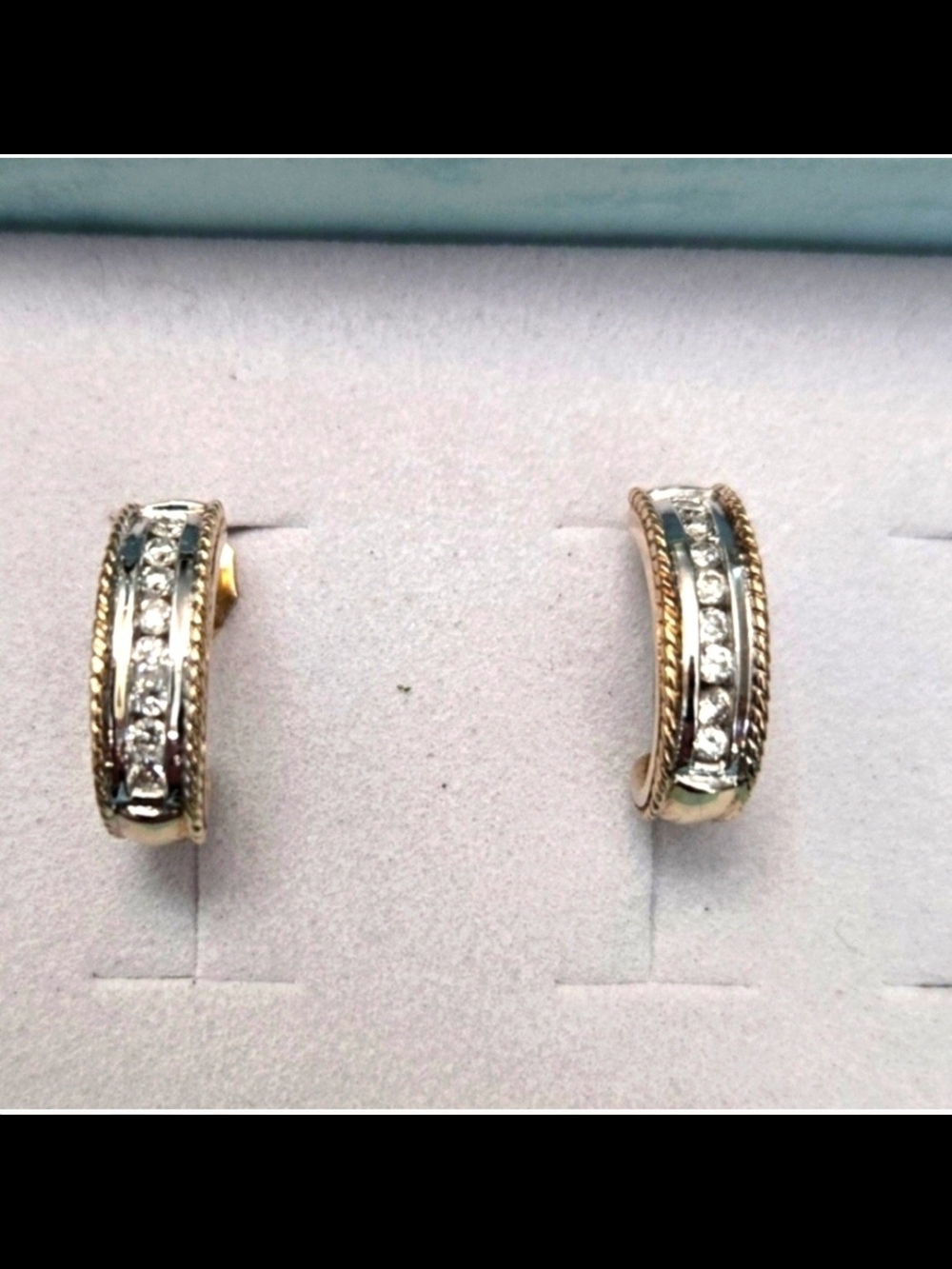 Diamond 10kt Solid Yellow Gold Open Ended Hoops  Earring